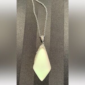 Alexis Bittar Greenish White Lucite w/crystals Pendant with Silver Chain. NWT
